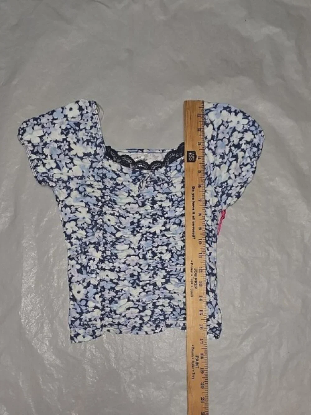 Justice Girls Med 10 Navy, White Floral Short Puff Sleeves Ruched Crop Top New